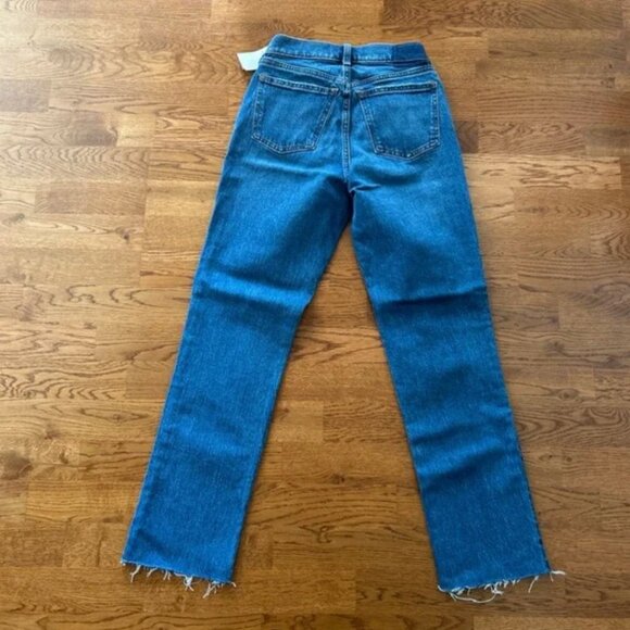 Abercrombie 90's Straight Mid Rise Jeans Denim 00 24 Blue Medium Curve Love Raw - Picture 3 of 6
